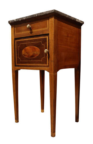 Pair of Victorian Mahogany and Satinwood Inlaid Bedside Cupboards in the Sheraton Style